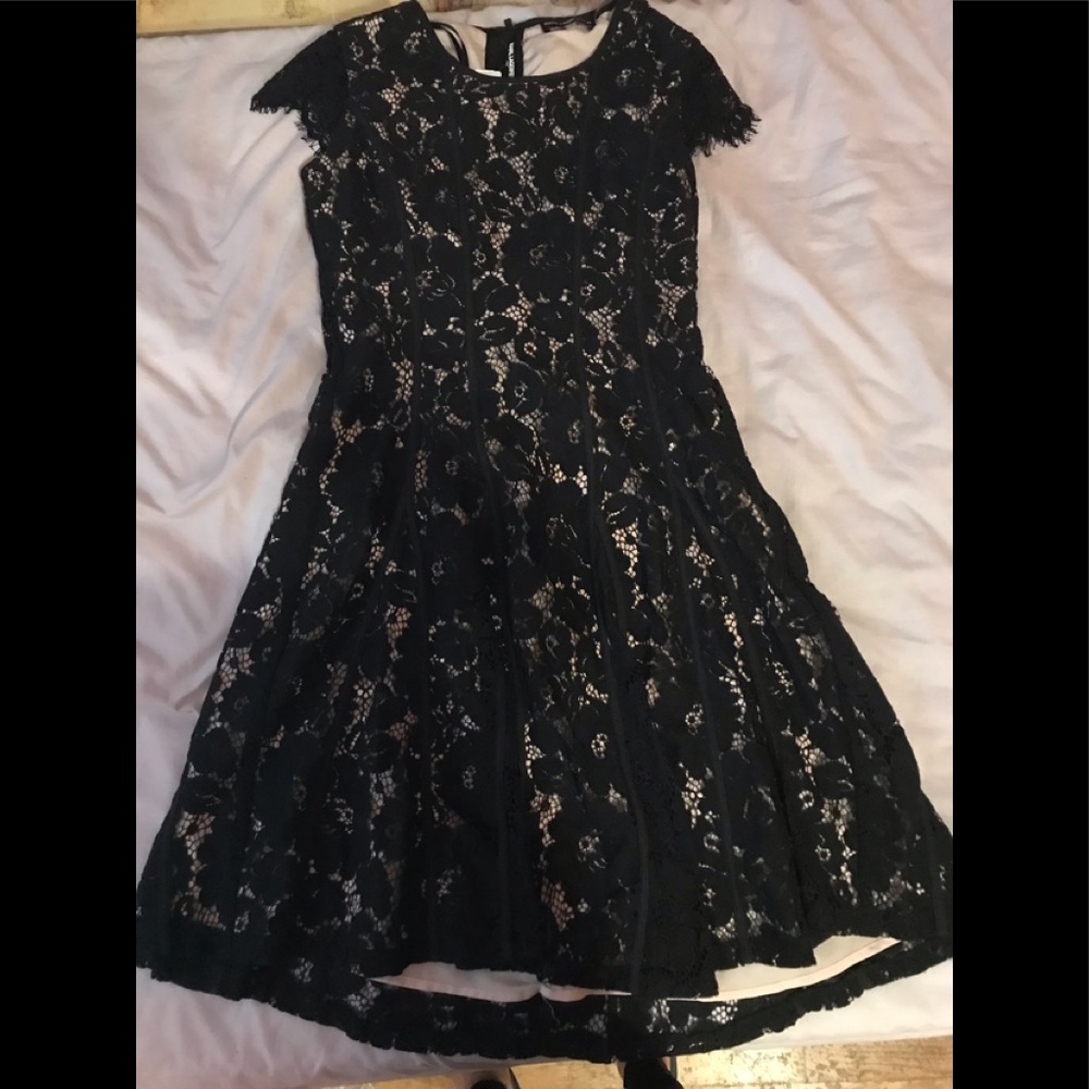 Black lace dress with tan detail